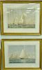 Pair of Fred S. Cozzens colored lithographs including "In Down East Waters, Boston Bay" unsigned, and an untitled lithograph 