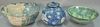 Three large ceramic pieces to include a large ceramic glazed center bowl (ht. 8in., dia. 19in.), large ceramic blue and white