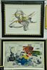 Five framed pieces to include oil on board unsigned abstract, a watercolor on paper "To Matt Happy Birthday, Ward 1988", and 
