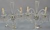 Pair of crystal candelabras having two lights and feather finial, electrified. ht. 17 1/2in., wd. 14in.