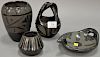 Four Santa Clara Blackware pottery pieces to include small vase marked Eckleberry St. Clara 1-89, basket marked Pabella Sta C
