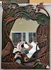 Art Nouveau style mirror with carved lyly and cranes, mid to late 20th century. 37" x 27"
