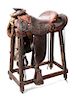 A Tooled Dark Brown Leather Western Saddle Seat 14 1/4 inches.