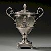 French Empire .950 Silver and Glass Covered Urn
