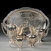 Four-piece Sterling Silver Tea and Coffee Service with an Associated Tray
