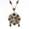 Antique Austro-Hungarian Emerald, Garnet, Pearl and Low Grade Silver Pendant Necklace.
