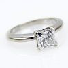 GIA Certified .91 Carat Princess Cut Diamond and 14 Karat White Gold Engagement Ring.