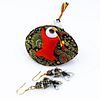 Pair Vintage Chinese Enameled Silver Articulated Fish Pendant Earrings with Silk Case.