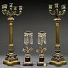 Pair of French Empire-style Bronze Candelabra and a Pair of Continental Candlesticks