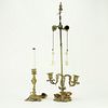 Two (2) Antique Art Nouveau Style Gilt Brass Lamps.
