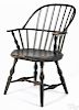 New England sackback Windsor armchair, ca. 1790, retaining an old black over red over green surfac