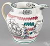 English pearlware pitcher, early 19th c., decorated with the Wear bridge, the reverse with a friga