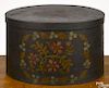 New England painted and stenciled pine hatbox, mid 19th c., with floral and vine decoration on a b