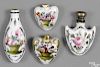 Four porcelain scent bottles, ca. 1830, probably Tucker, all with floral and gilt decoration, tall