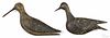 Two carved and painted shorebird decoys, ca. 1900, 10 1/2'' l. and 11'' l.