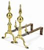 Pair of New York Federal brass steeple top andirons, ca. 1800, 20 1/4'' h.