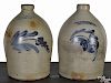 Two Pennsylvania stoneware jugs, 19th c., impressed Cowden & Wilcox Harrisburg, PA, with cobalt
