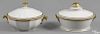 Two Philadelphia Tucker porcelain covered entrée dishes, ca. 1825, with gilt highlights, 5 1/2'' x