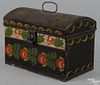 Black toleware document box, 19th c., with its original vibrant floral decoration, 7'' h., 9 1/2'' w