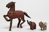 3 Chinese Turquoise- & Coral-Inset Brass Animals