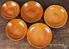 Five Pennsylvania redware plates, late 19th c., attributed to Hampton potter, Solomon Miller, larges