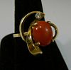 14K GOLD RED CORAL & DIAMOND RING