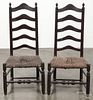 Pair of Delaware Valley ladderback side chairs, 18th c., with five graduated slats and bulbous turni