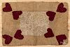 Hooked rug with heart corners, early 20th c., 38'' x 25 1/2''.