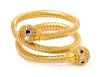 An Etruscan Revival Yellow Gold, Sapphire and Diamond Wrap Bangle Bracelet, Circa 1870, 23.40 dwts.