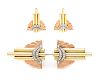 A Retro Bicolor Gold, Platinum and Diamond Convertible Dress Clips/Jabot and Earring Set, 22.21 dwts.