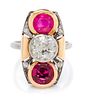 A Platinum, Rose Gold, Diamond, Ruby and Synthetic Ruby Ring, 5.20 dwts.