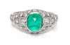 An Art Deco Platinum, Emerald and Diamond Ring, Tiffany & Co. France, 3.20 dwts.