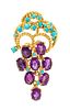 An 18 Karat Yellow Gold, Amethyst and Turquoise Articulated Brooch, 12.30 dwts.