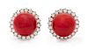 A Pair of White Gold, Coral and Diamond Earclips, 10.10 dwts.