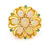 A Yellow Gold, Opal, Diamond, and Emerald Pendant/Brooch, Jack Gutschneider, 11.70 dwts.