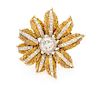A Bicolor Gold and Diamond Flower Brooch, 16.30 dwts.