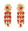A Pair of 18 Karat Yellow Gold, Coral and Diamond Earclips, Circa 1960, 38.90 dwts.
