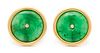A Pair of 18 Karat Yellow Gold, Jadeite and Diamond Earclips, 13.20 dwts.