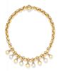 An 18 Karat Bicolor Gold, Cultured Pearl and Diamond Necklace, 71.50 dwts.