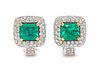A Pair of 18 Karat Bicolor Gold, Emerald and Diamond Earclips, 11.30 dwts.