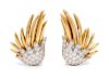 A Pair of 18 Karat Yellow Gold, Platinum and Diamond "Wing" Earclips, Schlumberger Studios for Tiffany & Co., 16.20 dwts.