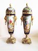 19C Antique Pair Hand Painted Sevres Vases Signed