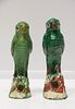 19th C. Pair of Green Glazed Porcelain Birds