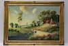 Oil on Canvas Painting of Farm and House