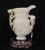 Chinese Greyish White Jade Carving of Libation Cup