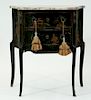 French Chinoiserie Green Lacquer Marble Top Stand