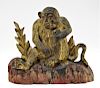 Antique Chinese Carved Gilt Wood Erotic Monkey