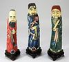 3 Chinese Carved Bone Polychrome Immortal Figures