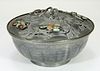 Chinese Hardstone Inset Pewter Covered Bowl