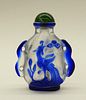 Chinese Blue Clear Peking Glass Crane Snuff Bottle